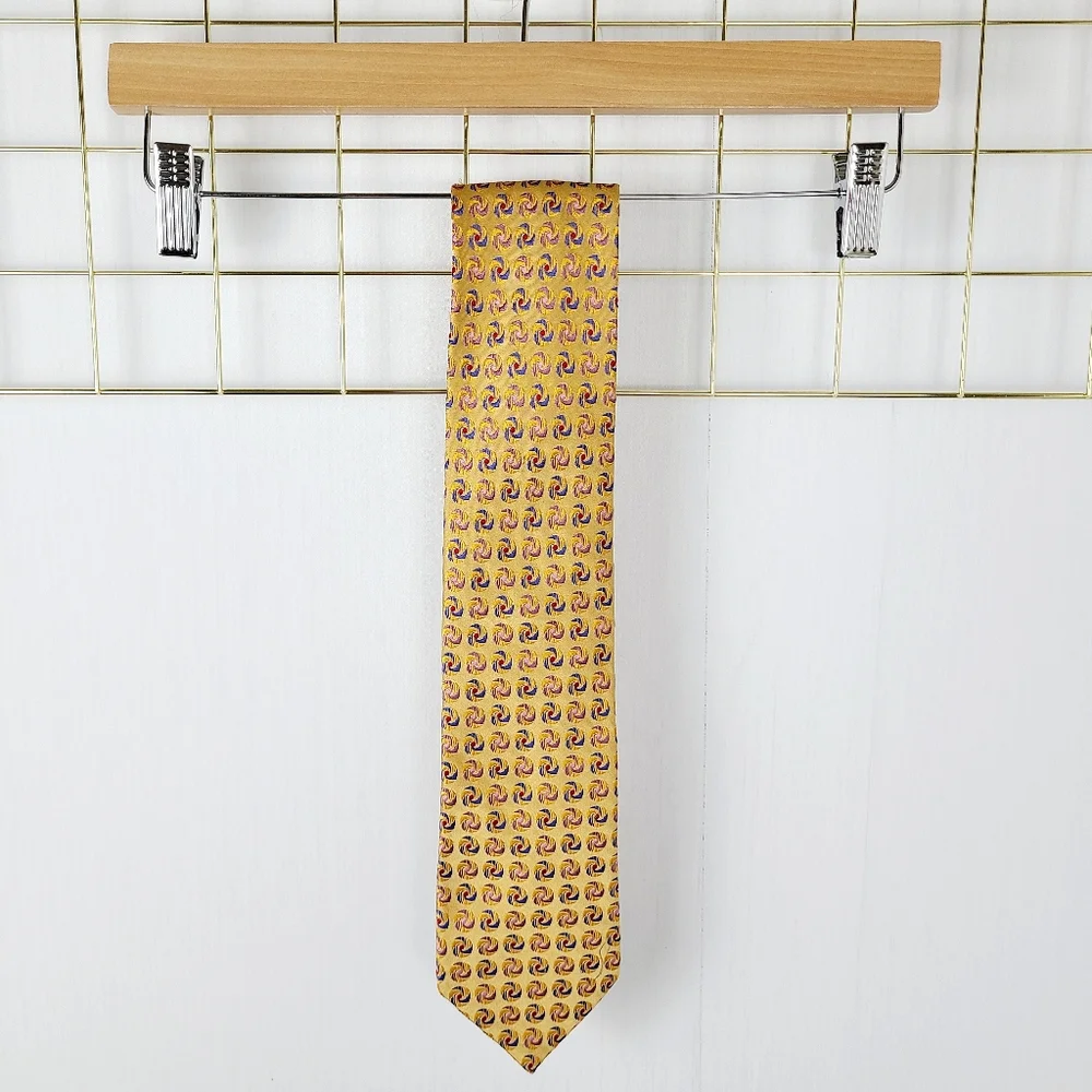 Ted Baker Geometric Print Marigold Pinwheel Swirl Woven Silk Tie